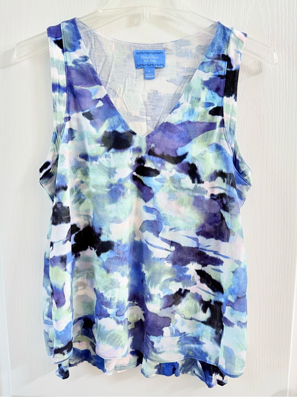 Simply Vera Vera Wang Watercolor V-Neck Tank Top - Blue, Black, White